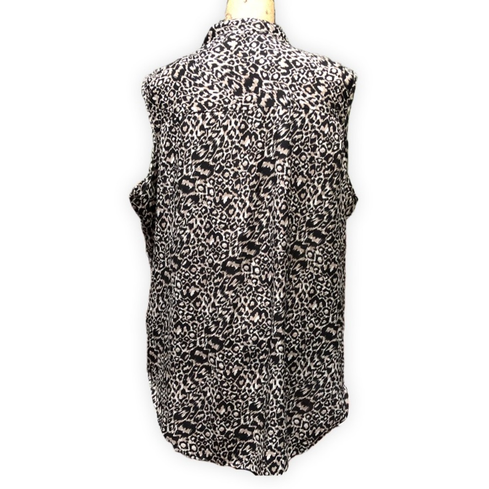 Loose Fit Leopard Print Sleeveless Front Tie Button Up Blouse from Indulge 2X - Picture 2 of 10